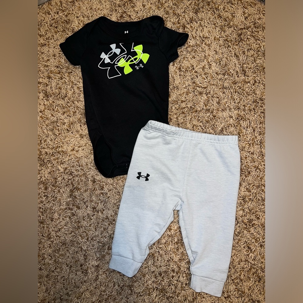 Under Armour, 6-9 months outfit, onesie and joggers